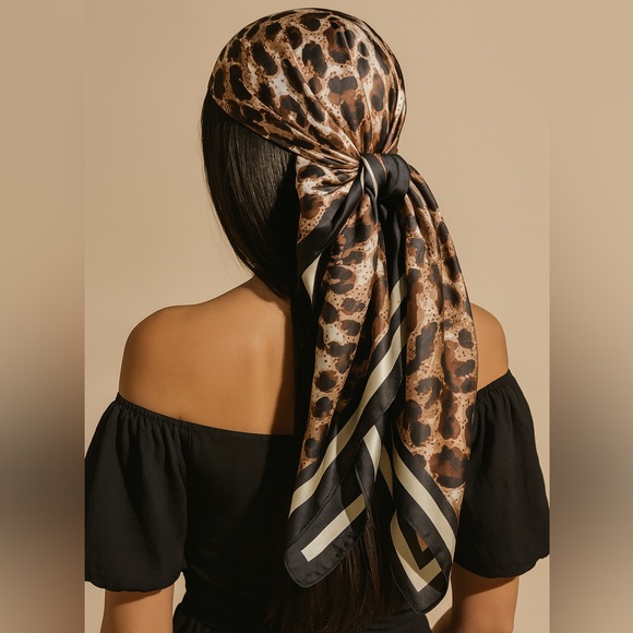 Accessories - Leopard Print Satin Scarf. 35.43 inches square.